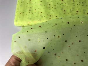 Organza - lime gul med guld dutter